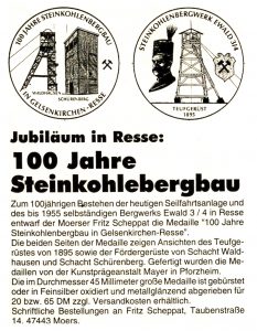 Gedenkmünze Zeche Ewald in ResseFoto: Bergbausammlung Rotthausen